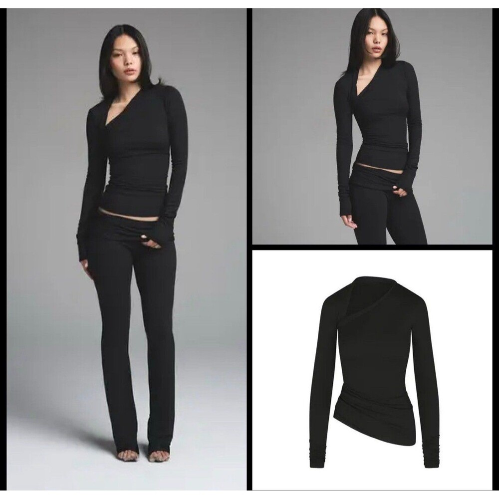 Skims Cloud Asymmetrical Long Sleeve Onyx